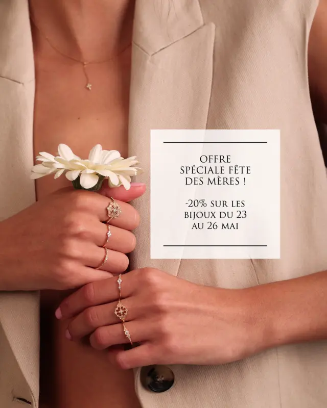 Pour la Fête des Mères, offrez-lui un bijou pour lui dire « je t’aime ❤️ »

A toutes les mamans,
 
Celles qui écoutent, qui rassurent, qui brillent sans jamais faire d’ombre.
Celles qui avancent, qui portent et protègent.
Celles qui donnent sans compter, qui aiment fort, sans condition.

À l’occasion de la fête des mères, nous avons choisi de rendre hommage à toutes les femmes, avec ce que nous savons faire de plus précieux : 
des bijoux qui évoquent des liens, des souvenirs, des émotions.
 
Une délicate attention, pleine de sens et de lumière 
pour la fête des mères.
 
Profitez de 20% de réduction* avec le code 2Y64VRVM, 
du vendredi 23 au lundi 26 mai.
 
Avec tout notre amour, l’équipe Angèle Brousse 
 
___
 
*Offre cumulable avec les offres en cours sur le site !
Offre valable uniquement en ligne, sur les bijoux en stock & dans la limite des stocks disponibles. A partir de 250€ d’achat sur le eshop.
Offre non applicable aux nouveautés.
 
#jewelryaddict #jewelrylover #earringstud #hoopearring #ringoftheday #ringlover #necklaceaddict #ringaddict #earringstyle #birthgift #baguedefiancailles #engagementring #weddingband #jewelrygift #jewelrygiftideas #fêtedesmères #fêtedesmères #fetedesmamans❤️ #angelebroussejewelry